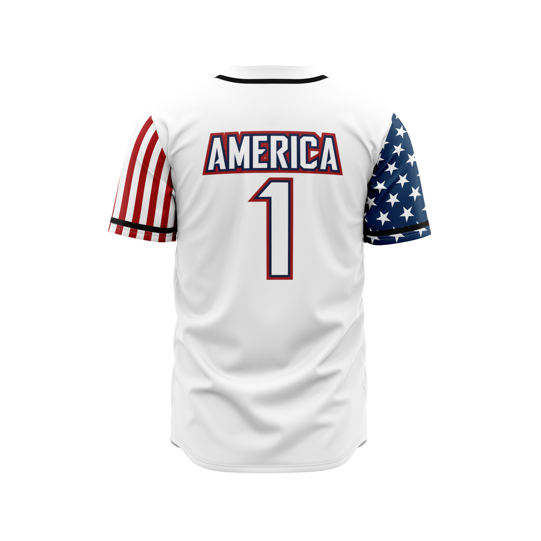 WHITE AMERICA 1 BASEBALL JERSEY