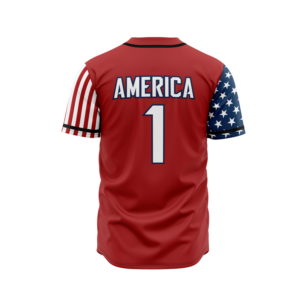 RED AMERICA 1 BASEBALL JERSEY